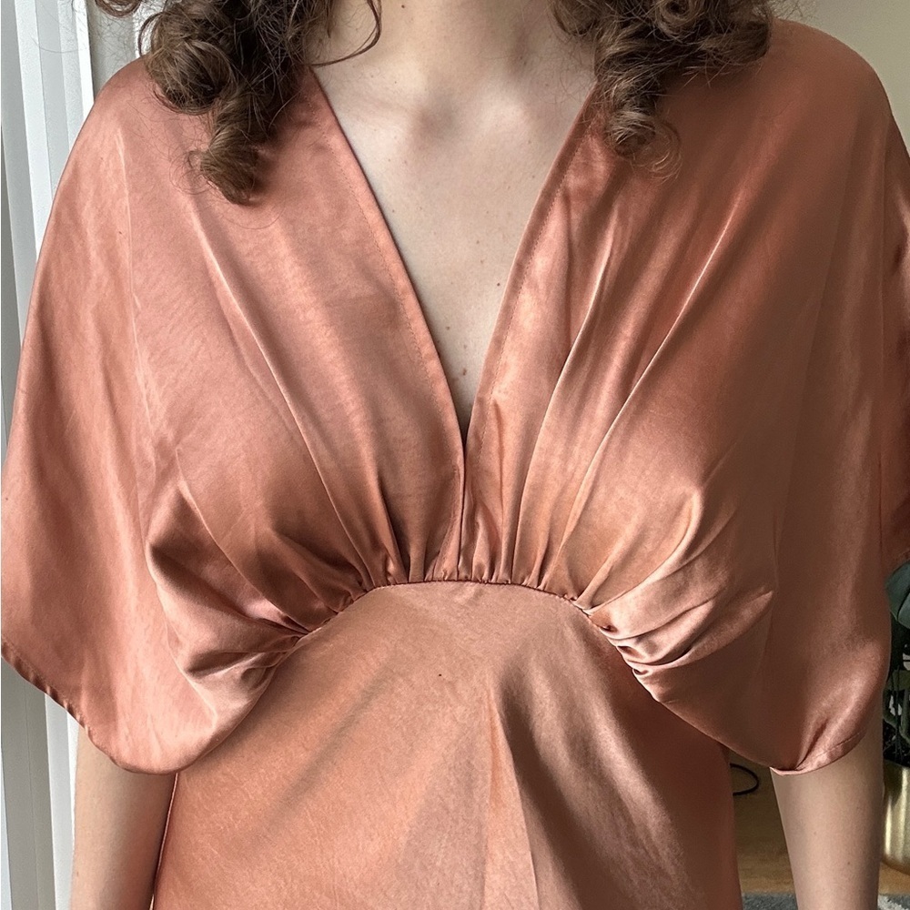 Dress Forum Reflection Blouson Dress in Golden Sand/Orange, Satin Maxi, Large - Picture 4 of 14